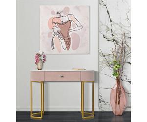 Consolle rettangolare con i lati smussati con cassetto, MONTPELLIER, Dimensioni 100x43xh 74 cm - Peso 14,8 kg La struttura in metallo dorato e tessuto imbottito rosa