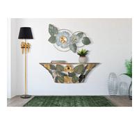 Consolle semicircolare da parete in metallo dorato con piano in vetro AMAZ Dimensioni 120x41x h 37,2 cm - Peso 9,0 kg Vetro temperato a specchio telaio oro multicolor