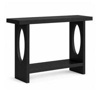 Consolle stretta con piano alto spesso 2 pollici, tavolo da ingresso sottile in legno a 2 livelli con ripiano portaoggetti, tavolini laterali con ritaglio ovale per corridoio, Black 55.1*11.8*31.5in