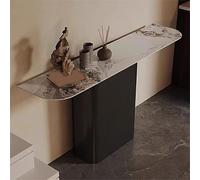 Consolle stretta con piano in pietra sinterizzata e base metallica dorata | Struttura metallica robusta, ideale per ingresso(Black Titanium,31.5*9.8in)