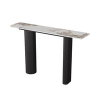 Consolle Stretta con Top in Pietra Sinterizzata e Cornice di Ferriera Metallica, Tavolo d'Ingresso Moderno con Superficie di Pulizia Facile per Corridoio, Soggiorno e Ingresso(B,BLACK_120CM/47.2")