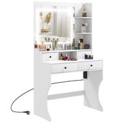 Consolle Trucco con Luci LED 3 Tonalità Specchio e Prese USB 90x45x160 cm Bianco