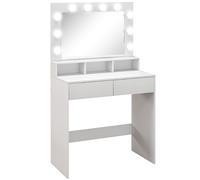 Consolle Trucco con Specchio e 10 Luci LED Stile Hollywood 80x40x135 cm in Melamina Bianco