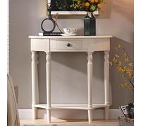 Consolle vittoriana in legno massello a mezza luna con cassetto, credenza semicircolare per soggiorno, atrio, portico, bianco, 60 x 30 x 80 cm