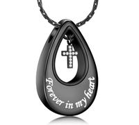 constantlife Collana con ciondolo a forma di goccia per cremazione per ceneri con croce e urna per donne e uomini, regalo di simpatia per i propri cari, con incisione "Always in my heart", Acciaio