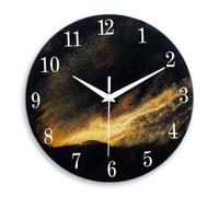 Constantplanet Black and Gold Wall Clock for Living Room 16 Inch Battery Operated Modern Glass Wall Clock Non Ticking