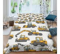 construction machinerySet Di Copripiumino microfibra 3 Pezzi stampa di 3D cerniera nascosta Cartoon vehicles copripiumino con federa soffice ultra morbido e traspirante for bambini King（220x240cm）