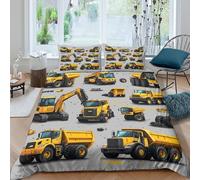 Construction MachinerySet Di Copripiumino morbida microfibra 3 Pezzi stampa di 3D cerniera nascosta Yellow Heavy copripiumino con federe traspirante ultra morbido for coppie Double（200x200cm）