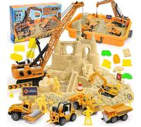 Construction Sandbox Toys 's Sand Kit, 3.1lbs Sand, Tower Crane, 5 Trucks, Beach Castle for 3 - 8 yrs