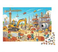 Construction Site 1000 Pezzi Puzzle Riciclato Cartoon Workers Senior Puzzles Gioco di Festa Props Developing per Ragazzi e Ragazze Intelligence Educational Fun 52x38cm/1000pcs