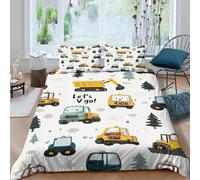 Construction trucksSet Di Copripiumino microfibra 3 Pezzi stampa 3D con cerniera Cartoon kids design copripiumino con federa traspirante ultra morbido e traspirante for bambini Single（135x200cm）