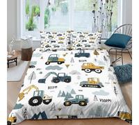 Construction TrucksSet Di Copripiumino morbida 3 Pezzi stampa 3D con cerniera Cartoon Kids Style copripiumino con federa traspirante ultra morbido e traspirante for bambini Single（135x200cm）