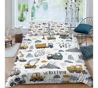 Construction trucksSet Di Copripiumino ultra Set di 3 Pezzi stampa di 3D con cerniera Cartoon kids design copripiumino incluso federe aiosa ultra morbido e traspirante for bambini Single（140x200cm）