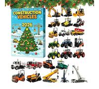 Construction Vehicle Advent - Acrylic Ornaments, 24-Day Tree Countdown Set | Clear Acrylic Material With Excavator Bulldozer Crane Silhouette Designs, Pre-Attached Hanging Loops For Home Window Wall Hol