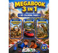 Construction Vehicles, Super Cars & Dinosaur Coloring Book for Boys Ages 6-9: 3 in 1 Coloring Book with 60 Fun Single-Sided Pages for Kids