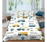 Construction vehiclesSet Di Copripiumino microfibra morbida 3 pezzi motivo 3D cerniera nascosta Kids cartoon style copripiumino con federe traspirante ultra morbido for ragazze Single（135x200cm）