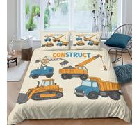 Construction vehiclesSet Di Copripiumino ultra microfibra 3 Pezzi stampa 3D con cerniera Cartoon style kids copripiumino con federa soffice ultra morbido e traspirante for bambini Single（140x200cm）
