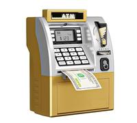 Contabanconote, Giocattolo di risparmio bancomat for bambini con smart card, contamonete e cassaforte password per aziende(Golden)