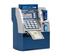 Contabanconote, Giocattolo di risparmio bancomat for bambini con smart card, contamonete e cassaforte password per aziende(Blauw)