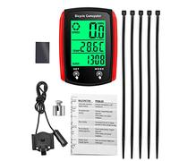 Contachilometri impermeabile cablato per bicicletta con display LCD multifunzione inglese, 60 x 45 x 20 mm/2,4 x 1,8 x 0,8 pollici, rosso
