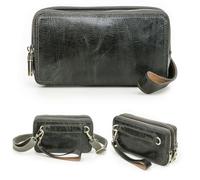 CONTACTS Borsa a mano pochette in vera pelle con cinturino da polso a 3 cerniere, borsa a tracolla piccola unisex, portafoglio pochette, borsa a spalla per donne/uomini, Verde scuro, Small