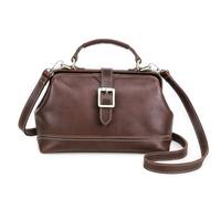 Contacts Borsa da dottore con manico superiore, da donna, in pelle pieno fiore, pochette a tracolla, borsa vintage con chiusura in metallo e apertura del telaio, Marrone, Small