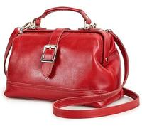 CONTACTS Borsa da dottore con manico superiore, da donna, in pelle pieno fiore, pochette a tracolla, borsa vintage con chiusura in metallo e apertura del telaio, Rosso, Small