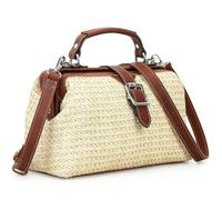 CONTACTS Borsa da dottore con manico superiore, da donna, in pelle pieno fiore, pochette a tracolla, borsa vintage con chiusura in metallo e apertura del telaio, Beige + Braun