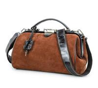 CONTACTS Borsa da dottore in vera pelle da donna, borsa a tracolla con serratura, borsa vintage con manico superiore, con chiusura in metallo, apertura telaio, Caff, Small