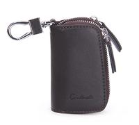 Contacts Custodia in pelle per chiavi auto, unisex, grande, 2 cerniere lampo, custodia in pelle per chiave auto, caffè, Taglia unica