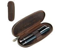 CONTACT'S FAMILY Astuccio in pelle con 2 scomparti, astuccio per cancelleria per 2 penne, astuccio ovale in pelle per penna stilografica (caffè), Caff, Vintage