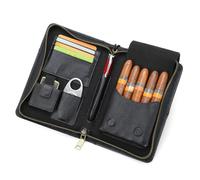 Contacts Humidor portatile da viaggio per tagliigari, scomparto per accendini, custodia in pelle per 5 sigari (senza accessori), organizer multifunzionale per accessori per sigari, pochette con