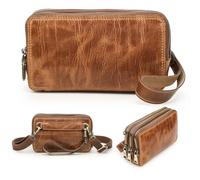 CONTACTS Pochette Borsa a Mano in Vera Pelle con Cinturino da Polso a 3 Cerniere, Borsa a Tracolla Piccola Unisex, Portafoglio Pochette, Borsa a Spalla per Donna/Uomo, Marrone, Small