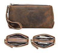 Contacts Pochette da uomo in vera pelle, grande capacità, con blocco antifurto, da viaggio, passaporto, telefono, Caffè-1045