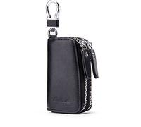 Contacts - Portachiavi in pelle per chiavi dell'auto, custodia con due cerniere, portafoglio unisex, grande, Nero , Taglia unica