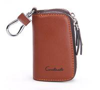 Contacts - Portachiavi in pelle per chiavi dell'auto, custodia unisex grande con 2 cerniere, portachiavi in pelle, Marrone, Taglia unica