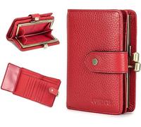 Contacts Portafogli da donna, lucchetto da bacio, portafoglio RFID, 11 scomparti per carte di credito, in pelle doppia, pochette con finestrella per badge, Colore: rosso, s, Casual