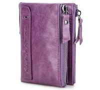 Contacts, portafoglio corto da uomo con RFID, in vera pelle, con scomparto per carte e monete, borsa con doppia cerniera, portafoglio bifold per donna, Viola chiaro