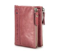 Contacts, portafoglio corto da uomo con RFID, in vera pelle, con scomparto per carte e monete, borsa con doppia cerniera, portafoglio bifold per donna, Rosa scuro, 9 x 2 x 2 cm, Classico