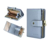 CONTACTS - Portafoglio da donna con chiusura a bacio, RFID, 11 scomparti per carte, in pelle, con finestra per documento, Azzurro, S, Casual