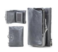 CONTACTS Portafoglio da donna RFID con blocco bacio, in vera pelle, multifunzione, con tasca con cerniera, vintage, porta carte di credito, piccola pochette con finestra ID, grigio, Rétro