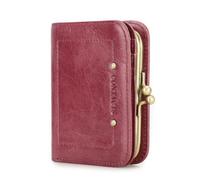 CONTACTS Portafoglio da donna RFID con blocco bacio, in vera pelle, multifunzione, con tasca con cerniera, vintage, porta carte di credito, piccola pochette con finestra ID, Colore: rosa., 9 x 2.5 x