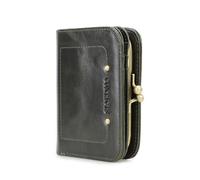 CONTACTS Portafoglio da donna RFID con Kiss Lock, in vero cuoio Multifunzionale Bifold con portamonete e tasca con cerniera Vintage, porta carte di credito Piccola pochette con finestra per ID, verde