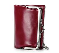 CONTACTS Portafoglio da donna RFID con serratura a bacio, in vera pelle da donna compatta e bifold con tasca con zip vintage, porta carte di credito piccola pochette con finestra d'identità, Rosso