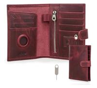 CONTACTS Portafoglio da uomo per passaporto in vera pelle con blocco RFID, con slot AirTag, organizer per carte, pochette sottile per viaggi in famiglia, Rosso-snap, Rétro
