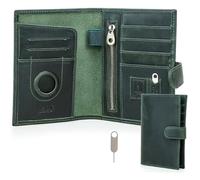 CONTACTS Portafoglio da uomo per passaporto in vera pelle con blocco RFID, con slot AirTag, organizer per carte, pochette sottile per viaggi in famiglia, Verde-snap