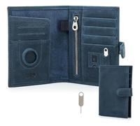 CONTACTS Portafoglio da uomo per passaporto in vera pelle con blocco RFID, con slot AirTag, organizer per carte, pochette sottile per viaggi in famiglia, Blue-snap