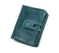 CONTACTS Portafoglio donna con cerniera in vera pelle portamonete pieghevole corto con blocco RFID (Blu)