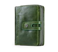 CONTACTS Portafoglio donna con cerniera in vera pelle portamonete pieghevole corto con blocco RFID (Dunkelgrün)