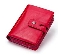 CONTACTS Portafoglio donna con cerniera in vera pelle portamonete pieghevole corto con blocco RFID (Rossa)
